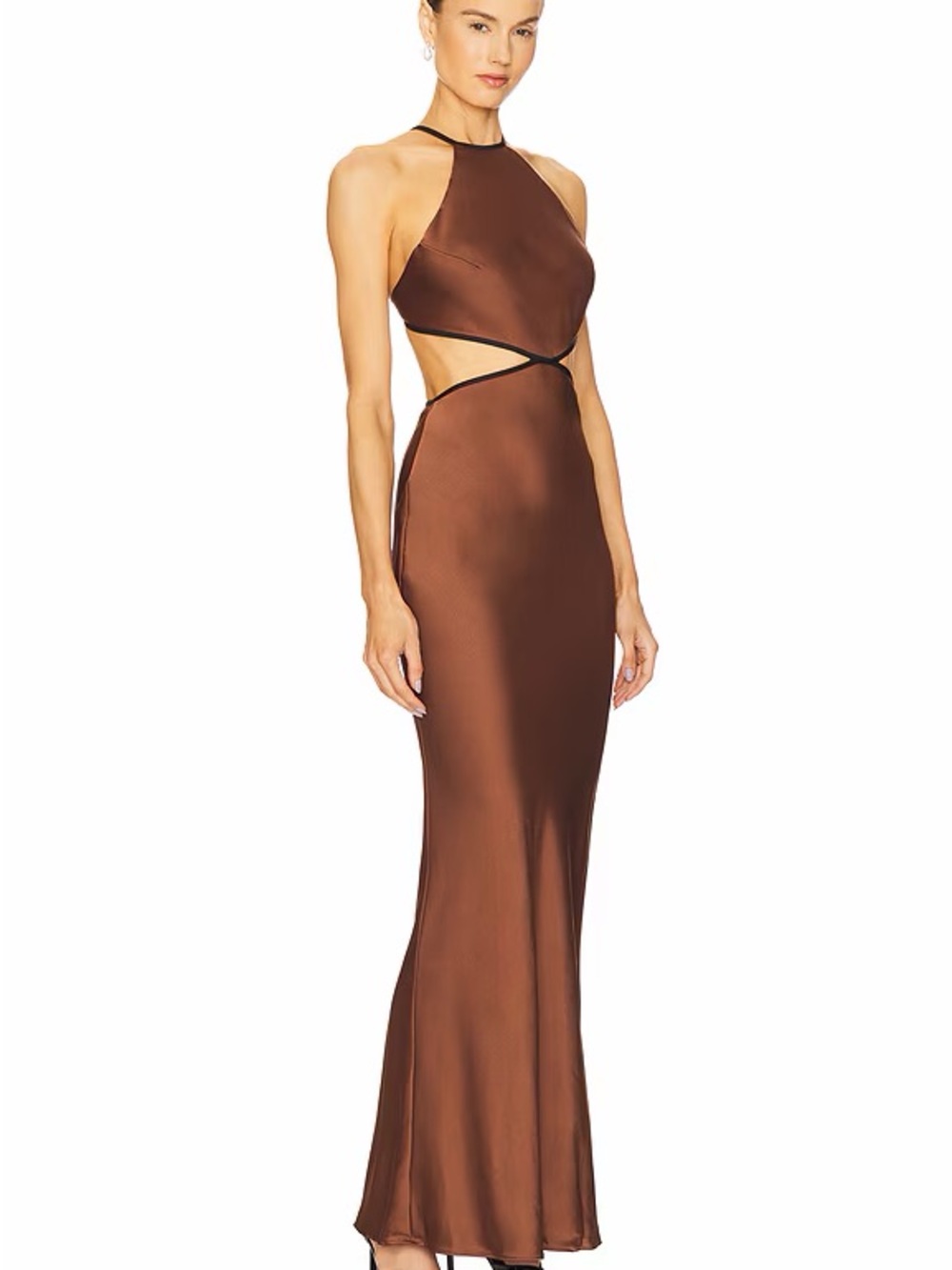Halter Cutout Maxi Dress in Rich Brown